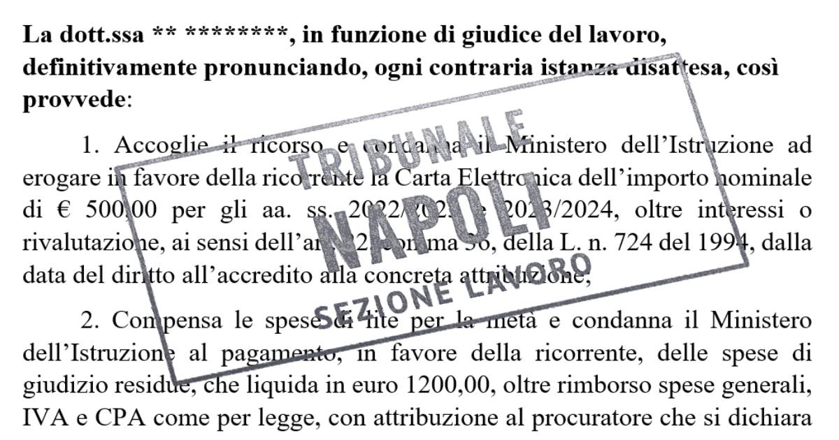 Docente vede riconosciuti i suoi diritti