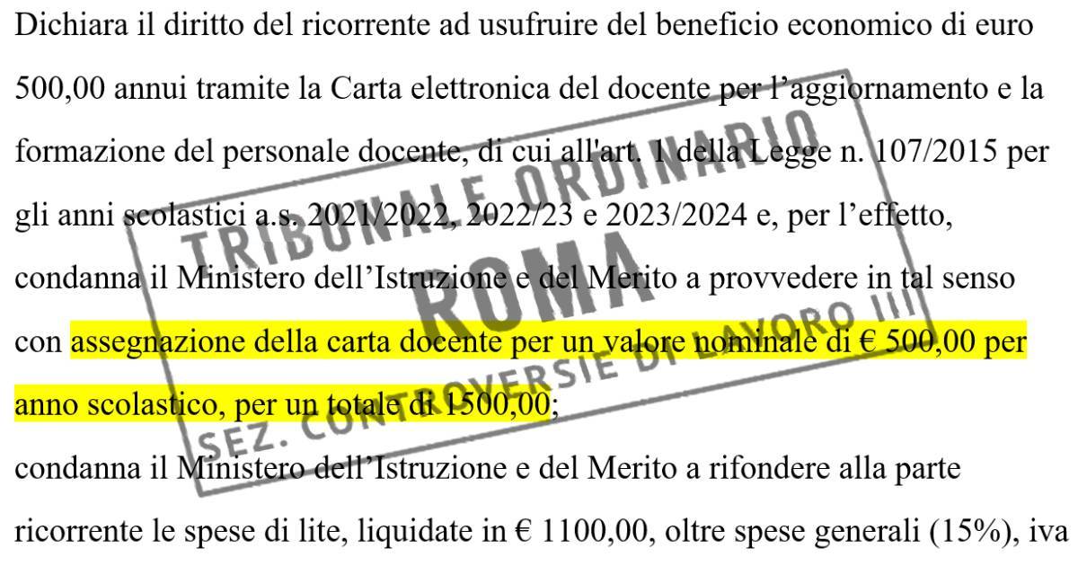 Tribunale di Roma sancisce diritti docente